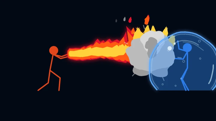 A fire blast hitting a water shield, made by the Diamond Animator engine