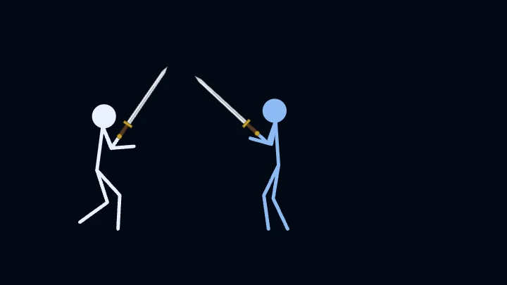 Two stick figures in a sword fight, made by the Diamond Animator engine